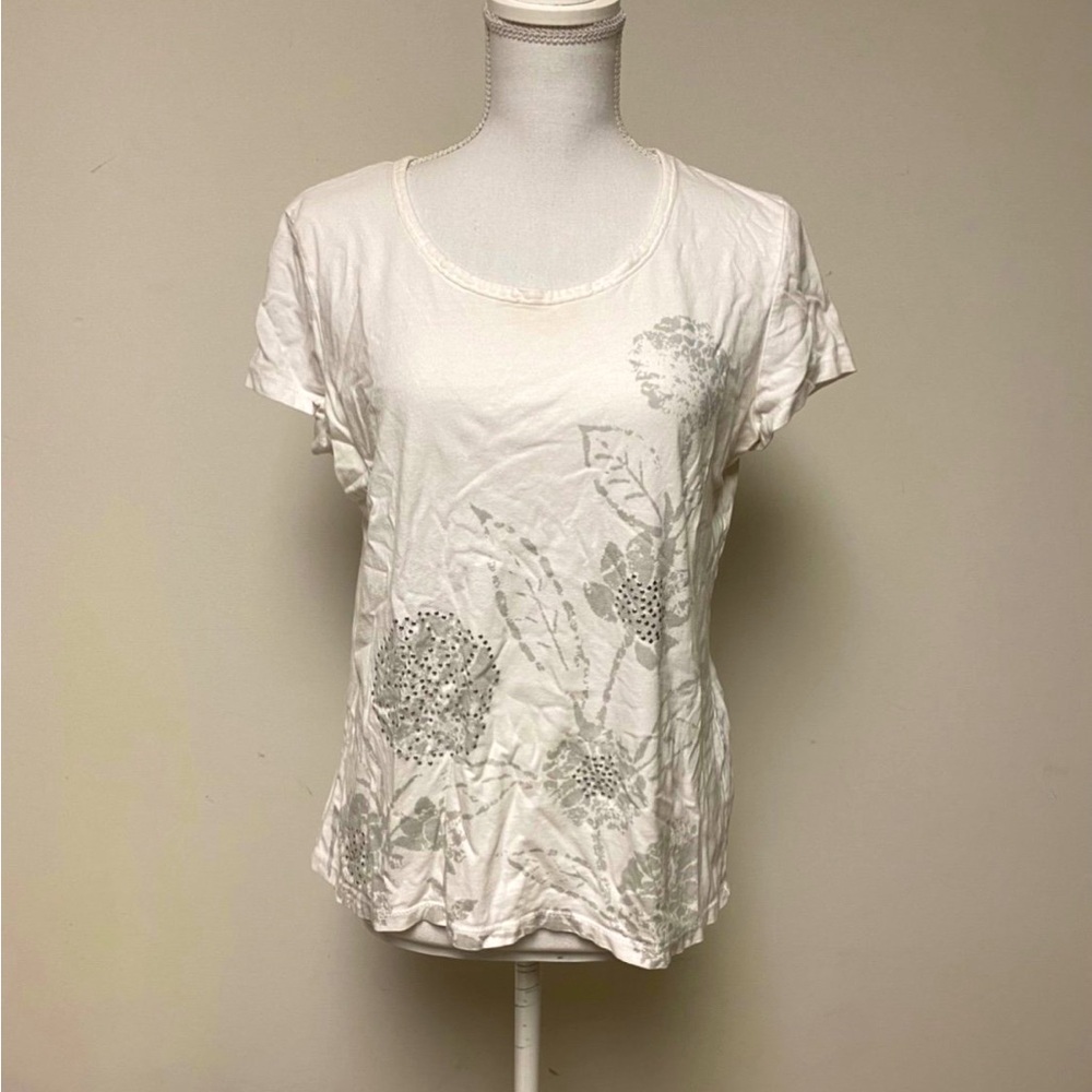 Covington Sport rhinestone floral white top large petite short sleeve shirt